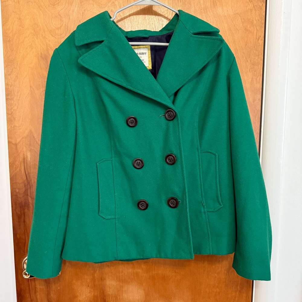 Old Navy Double-Breasted Kelly Green Wool Blend Peacoat